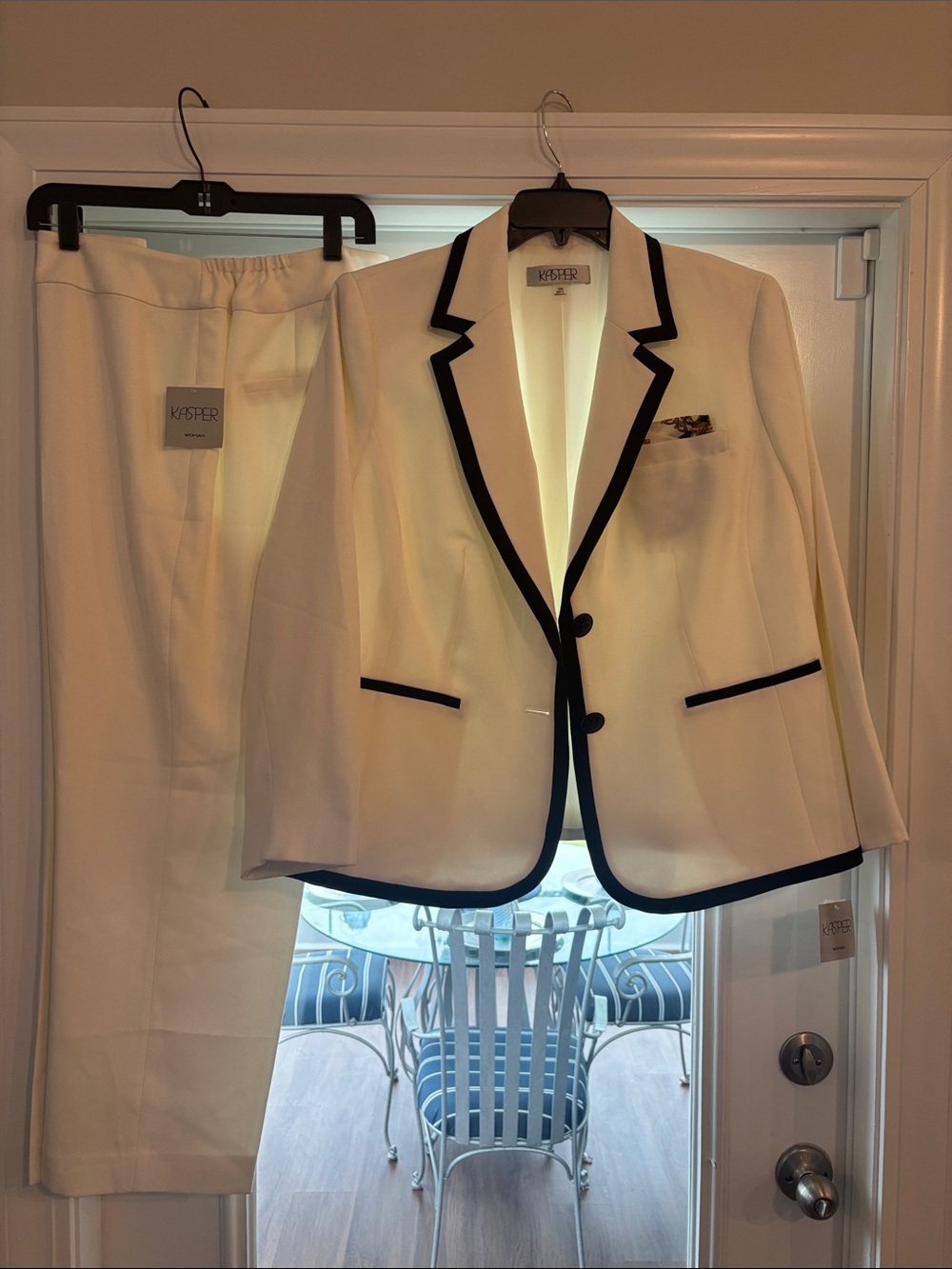Kasper White Blazer and Pants with Black Trim